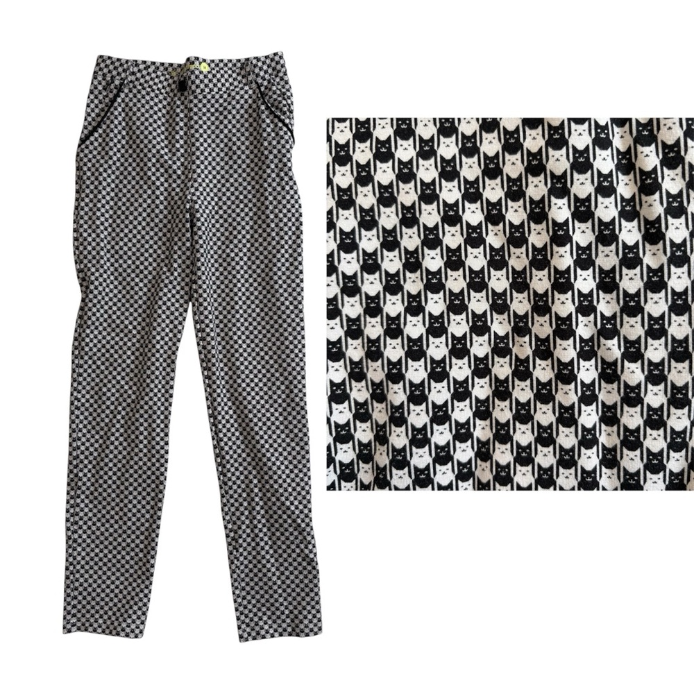 Betabrand Catstooth Chino Herringbone‎ Pants High Waist Black and White Medium